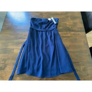 NEW W/TAGS Apricot Lane Ya Los Angeles Blue Chiffon Strapless Mini Tie Dress L